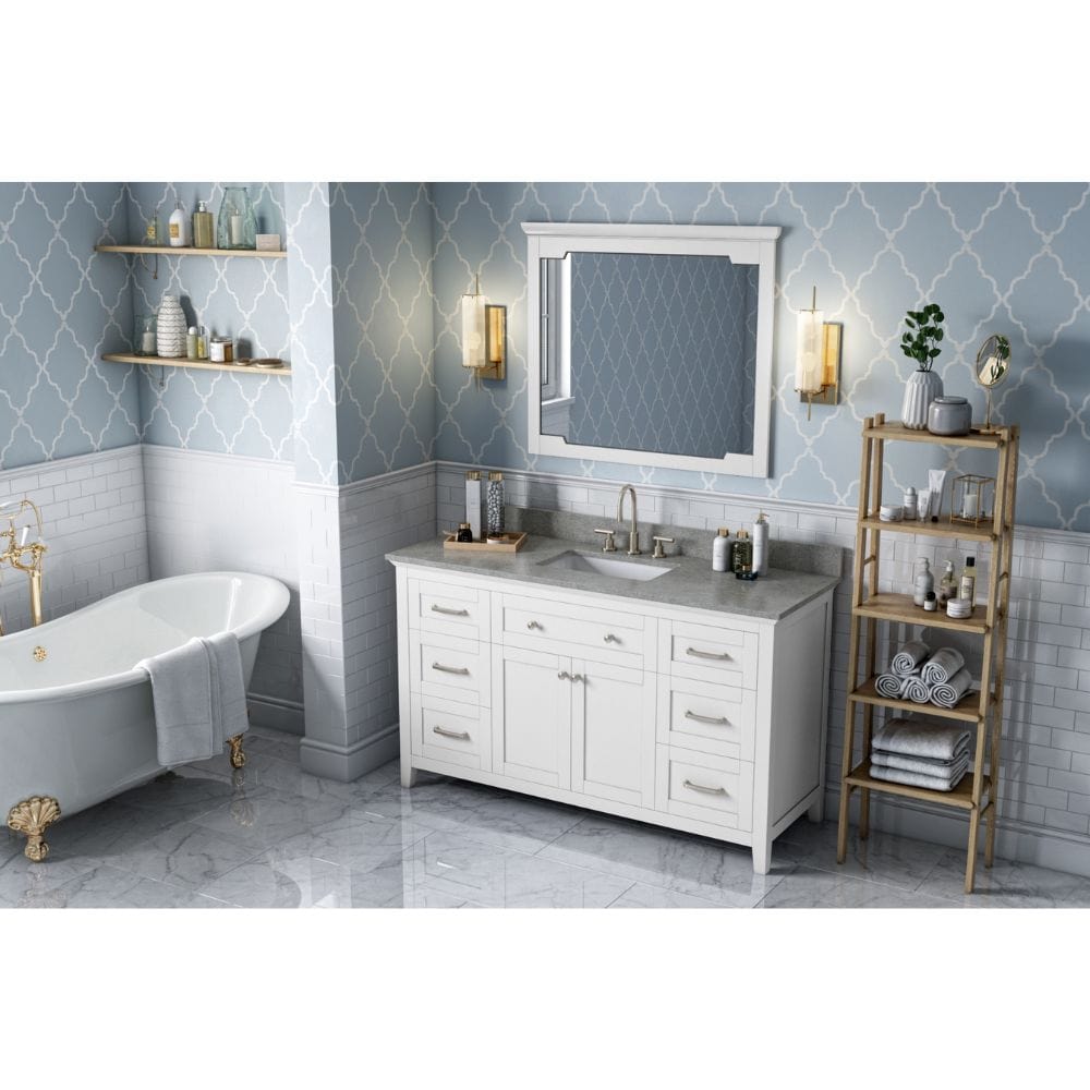 Jeffrey Alexander Vanities Chatham Traditional 60" White Vanity, Steel Grey Cultured Marble Top | VKITCHA60SWHSGR