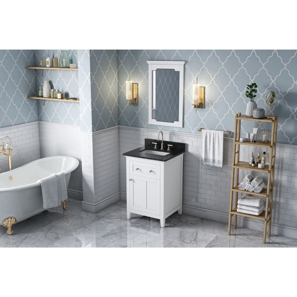 Jeffrey Alexander Vanities Chatham Transitional 24" White Single Sink Vanity, Black Granite Top | VKITCHA24WHBGR