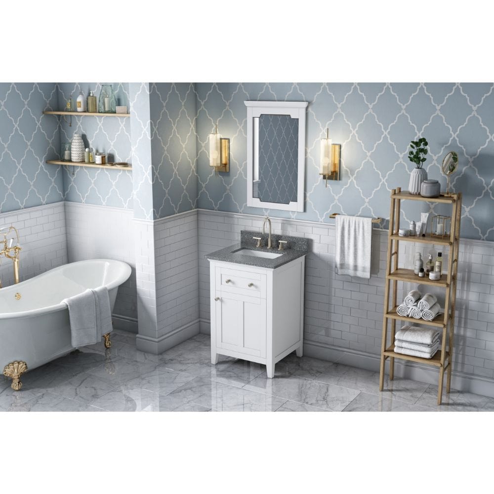 Jeffrey Alexander Vanities Chatham Transitional 24" White Single Sink Vanity, Boulder Cultured Marble Top | VKITCHA24WHBOR