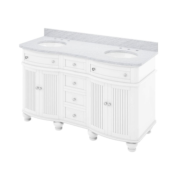 Jeffrey Alexander 60 White Compton Vanity, double bowl, Compton-only White Carrara Marble Vanity Top, two undermount oval bowls | VKITCOM60WHWCO