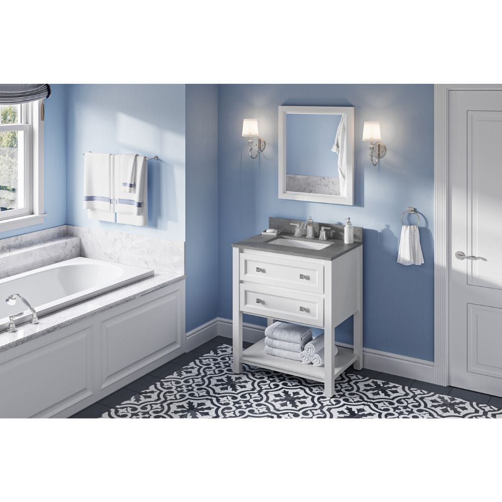 Jeffrey Alexander Vanities ler Transitional 30" White Vanity, Steel Grey Cultured Marble Top | VKITADL30WHSGR