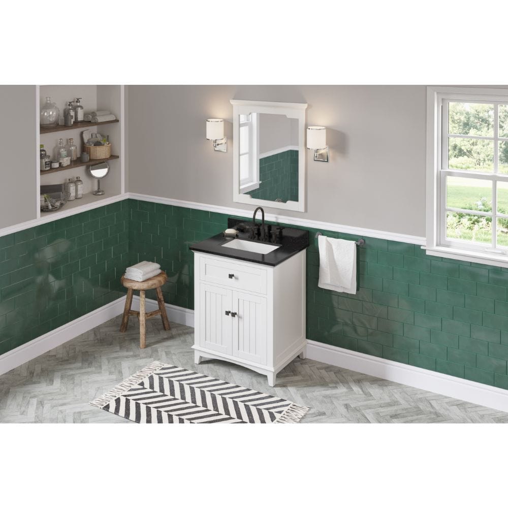 Jeffrey Alexander Vanities Savino Modern 30" White Single Sink Vanity, Black Granite Top| VKITSAV30WHBGR