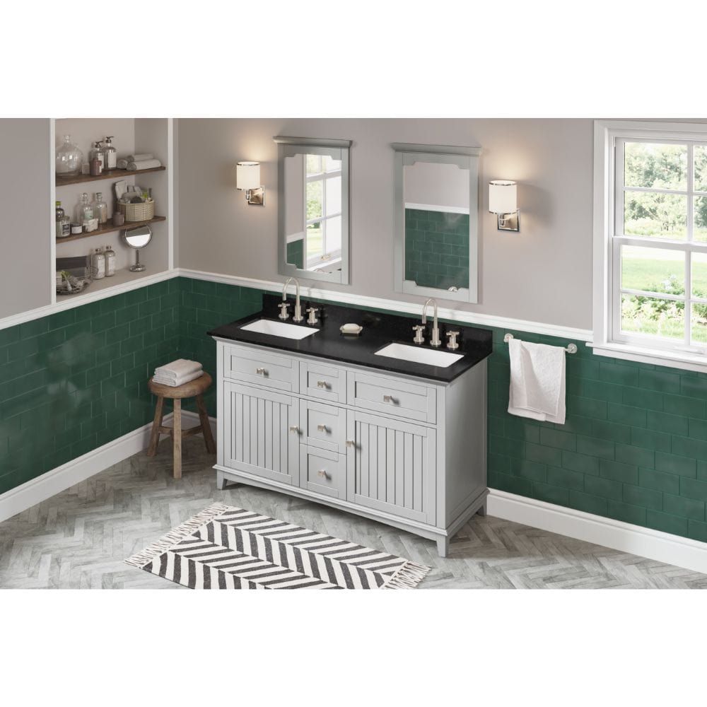 Jeffrey Alexander Vanities Savino Modern 60" Grey Double Vanity, Black Granite Top | VKITSAV60GRBGR