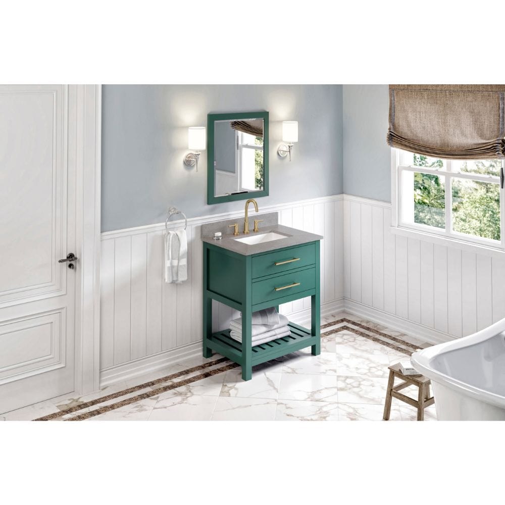 Jeffrey Alexander Vanities Wavecrest Contemporary Forest Green 30" Vanity, Steel Grey Cultured Marble Top | VKITWAV30GNSGR