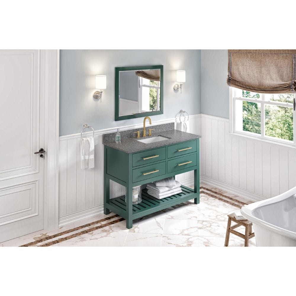 Jeffrey Alexander Vanities Wavecrest Contemporary Forest Green 48" Vanity, Boulder Cultured Marble Top | VKITWAV48GNBOR