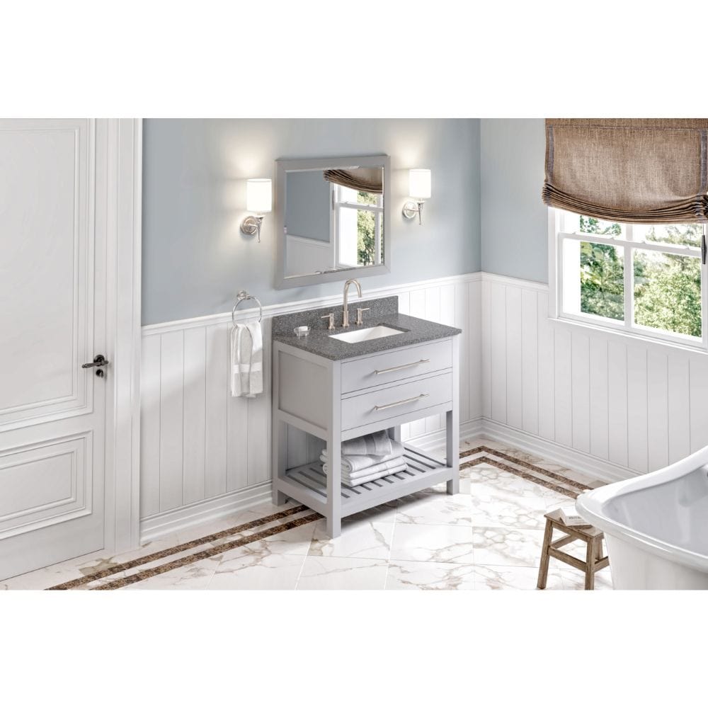 Jeffrey Alexander Vanities Wavecrest Contemporary Grey 36" Vanity, Boulder Cultured Marble Top | VKITWAV36GRBOR