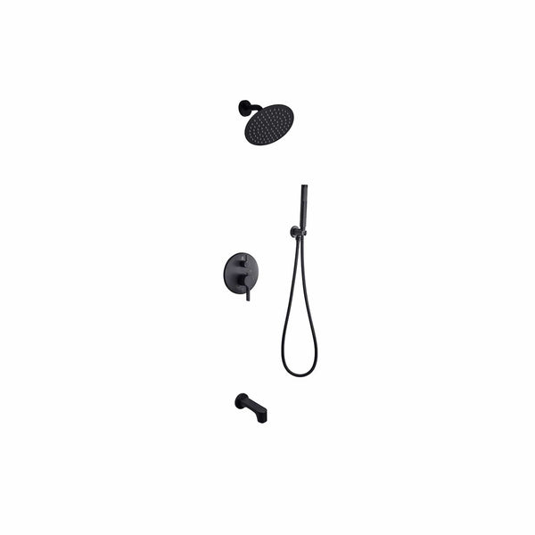 Lexora Salamonio Set 8 Matte Black Round Rain Shower and Handheld | LSS11011MB