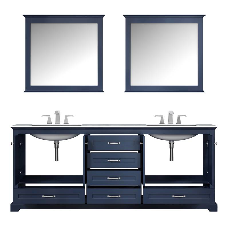 Lexora Vanities Dukes Navy Blue 80" Double Sink Vanity Set, Carrara Marble Top | LD342280DEDSM30F