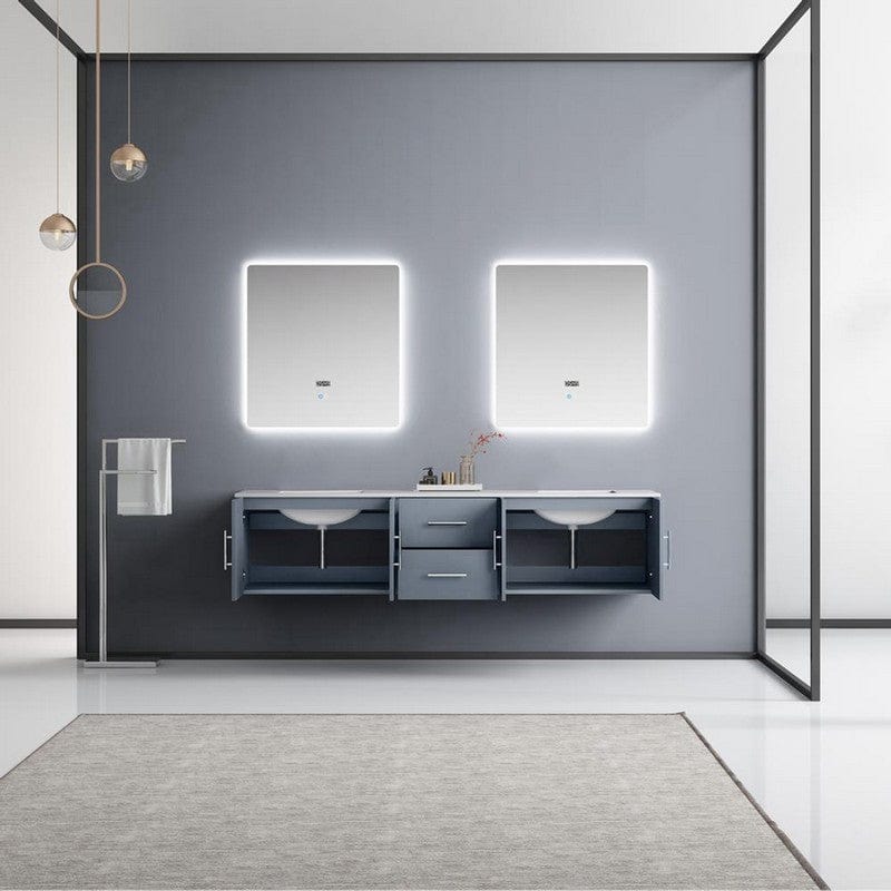 Geneva Transitional Dark Grey 80" Double Vanity with 30" Led Mirrors | LG192280DBDSLM30