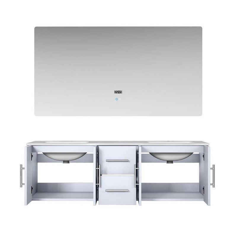 Lexora Vanities Geneva Transitional Glossy White 60" Double Vanity with 60" Led Mirror | LG192260DMDSLM60