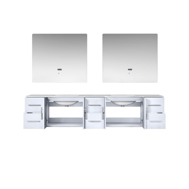 Lexora Vanities Geneva Transitional Glossy White 84" Double Vanity with 36" Led Mirrors | LG192284DMDSLM36