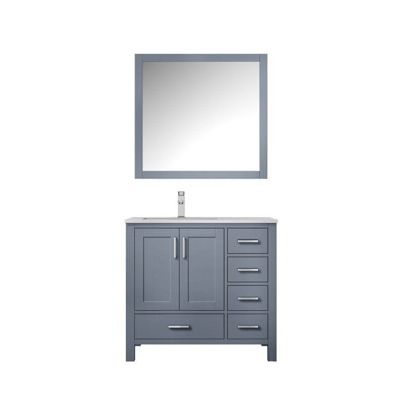 Lexora Vanities Jacques 36" Dark Grey Single Vanity Set, White Carrara Marble Top - Left Version | LJ342236SBDSM34FL