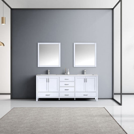 Jacques 80" White Double Vanity Set with White Carrara Marble Top | LJ342280DADSM30F