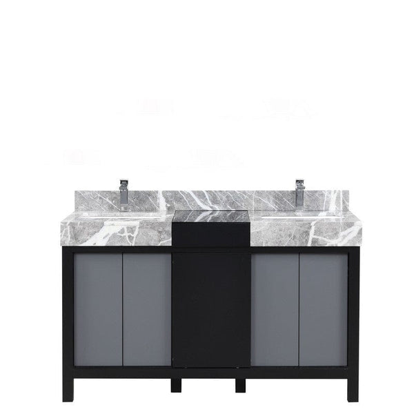 Zilara Transitional Black and Grey 55 Double Vanity, Monte Chrome Faucet Set | LZ342255SLISFMC