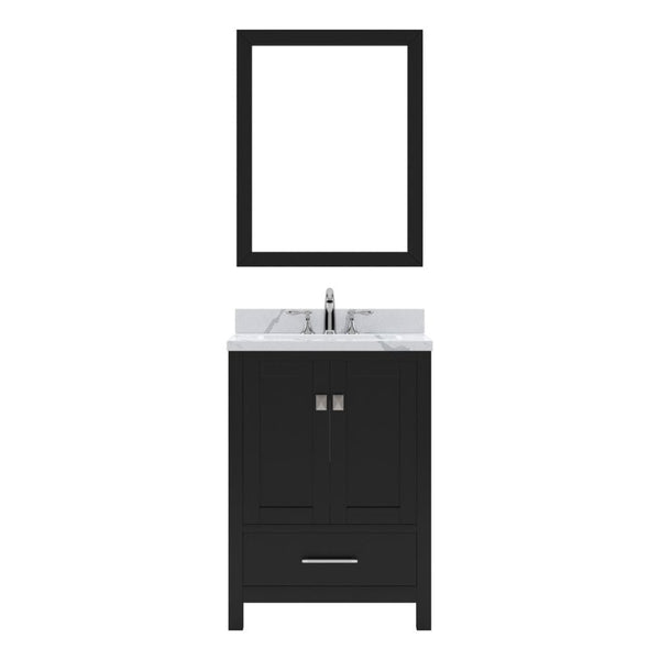 Virtu USA Caroline Avenue 24 Single Bath Vanity in Espresso with Calacatta Quartz Top and Round Sink with Polished Chrome Faucet with Matching Mirror | GS-50024-CCRO-ES-002