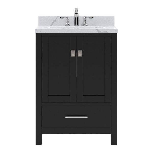 Virtu USA Caroline Avenue 24 Single Bath Vanity in Espresso with Calacatta Quartz Top and Round Sink with Polished Chrome Faucet with Matching Mirror | GS-50024-CCRO-ES-NM