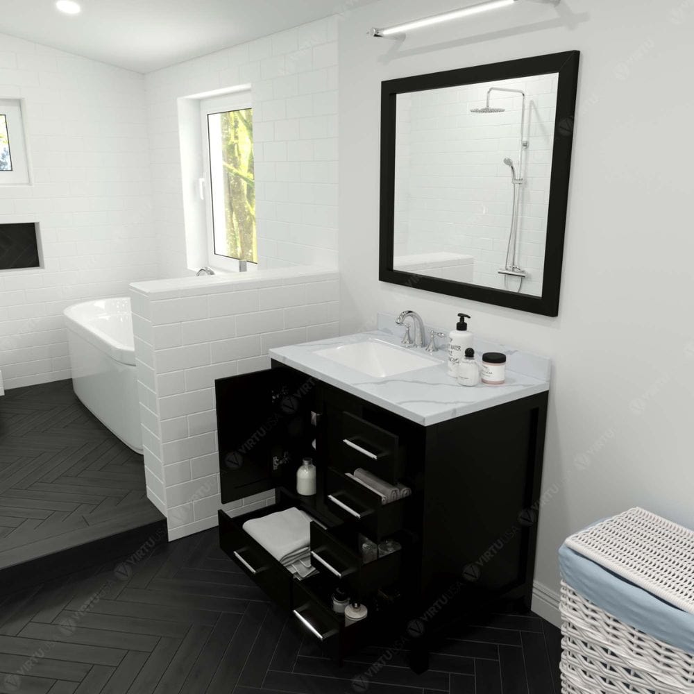 Virtu USA Vanities Caroline Avenue Espresso 36" Single Square Sink Vanity with Calacatta Quartz Top, No Mirror | GS-50036-CCSQ-ES-NM