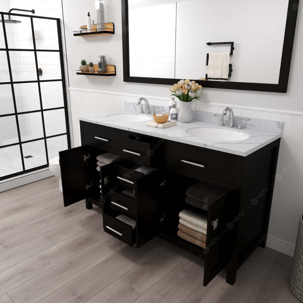 Virtu USA Vanities Caroline Avenue Espresso 60" Double Round Sink Vanity Set with Brushed Nickel Faucet | MD-2060-CCRO-ES-001