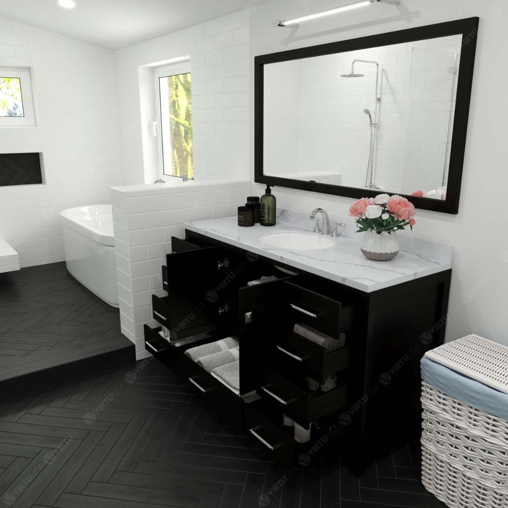 Virtu USA Vanities Caroline Avenue Espresso 60" Single Round Sink Vanity with Calacatta Quartz Top | GS-50060-CCRO-ES