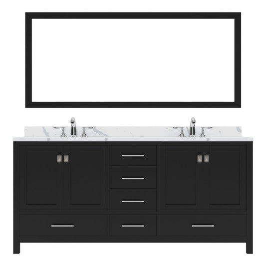 Virtu USA Caroline Avenue 72" Double Bath Vanity in Espresso with Calacatta Quartz Top and Round Sinks with Brushed Nickel Faucets with Matching Mirror | GD-50072-CCRO-ES-001