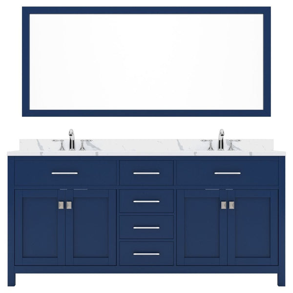 Virtu USA Caroline Avenue 72 Double Bath Vanity in French Blue with Calacatta Quartz Top and Square Sink with Brushed Nickel Faucet with Matching Mirror | MD-2072-CCRO-FB-001