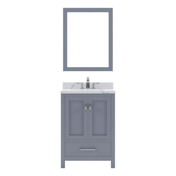 Virtu USA Caroline Avenue 24 Single Bath Vanity in Gray with Calacatta Quartz Top and Round Sink with Polished Chrome Faucet with Matching Mirror | GS-50024-CCRO-GR-002
