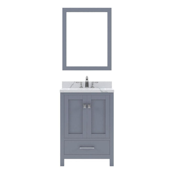 Virtu USA Caroline Avenue 24 Single Bath Vanity in Gray with Calacatta Quartz Top and Square Sink with Brushed Nickel Faucet with Matching Mirror | GGS-50024-CCSQ-GR-001