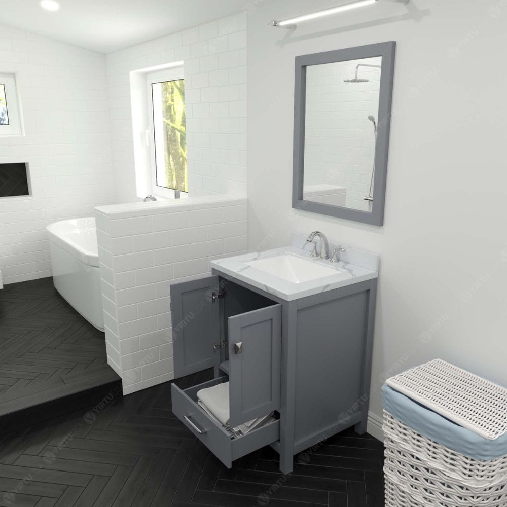 Virtu USA Vanities Caroline Avenue Gray 24" Single Square Sink Vanity Set with Brushed Nickel Faucet | GS-50024-CCSQ-GR-001