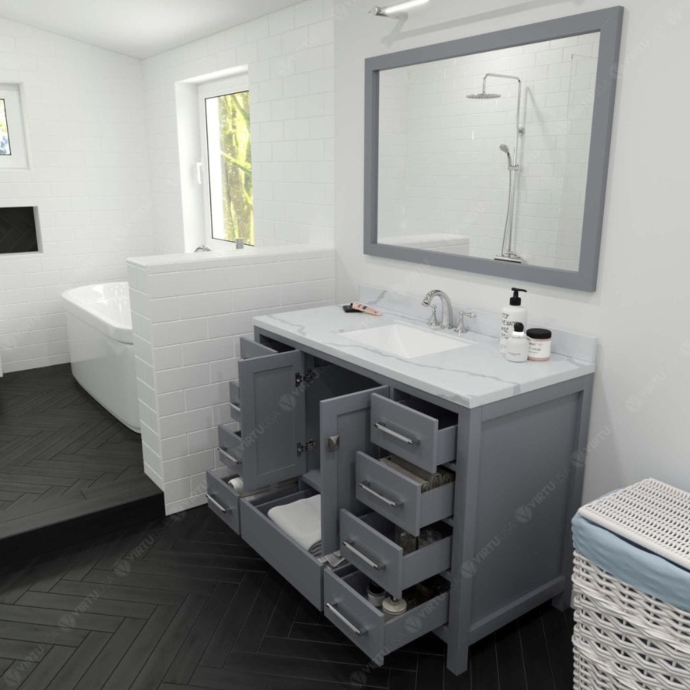 Virtu USA Vanities Caroline Avenue Gray 48" Single Square Sink Vanity with Calacatta Quartz Top | GS-50048-CCSQ-GR