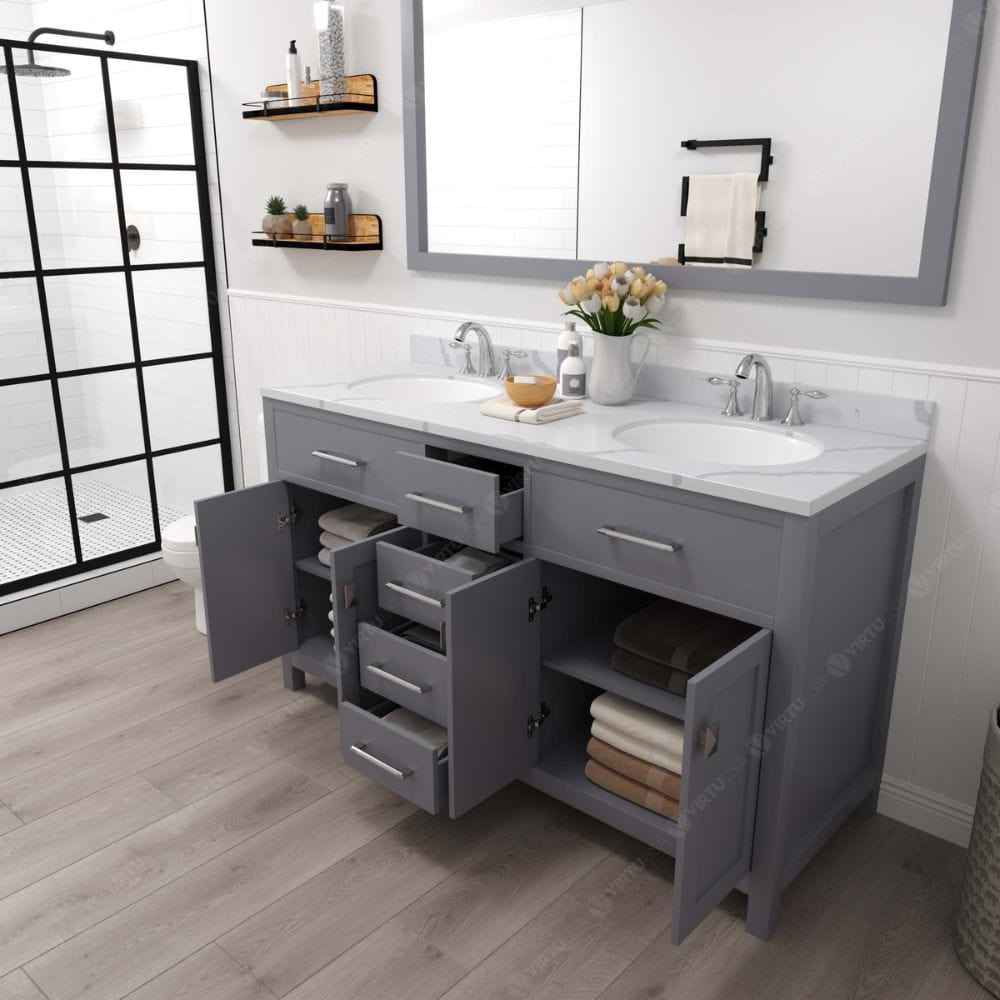 Virtu USA Vanities Caroline Avenue Gray 60" Double Round Sink Vanity Set with Polished Chrome Faucet | MD-2060-CCRO-GR-002