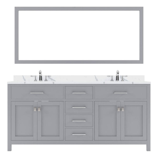 Virtu USA Caroline Avenue 72 Double Bath Vanity in Gray with Calacatta Quartz Top and Square Sink with Brushed Nickel Faucet with Matching Mirror | MD-2072-CCRO-GR-001