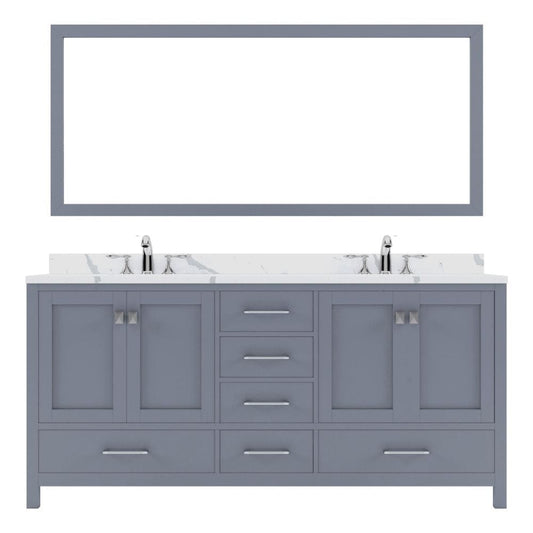 Virtu USA Caroline Avenue 72" Double Bath Vanity in Gray with Calacatta Quartz Top and Round Sinks with Matching Mirror | GD-50072-CCRO-GR