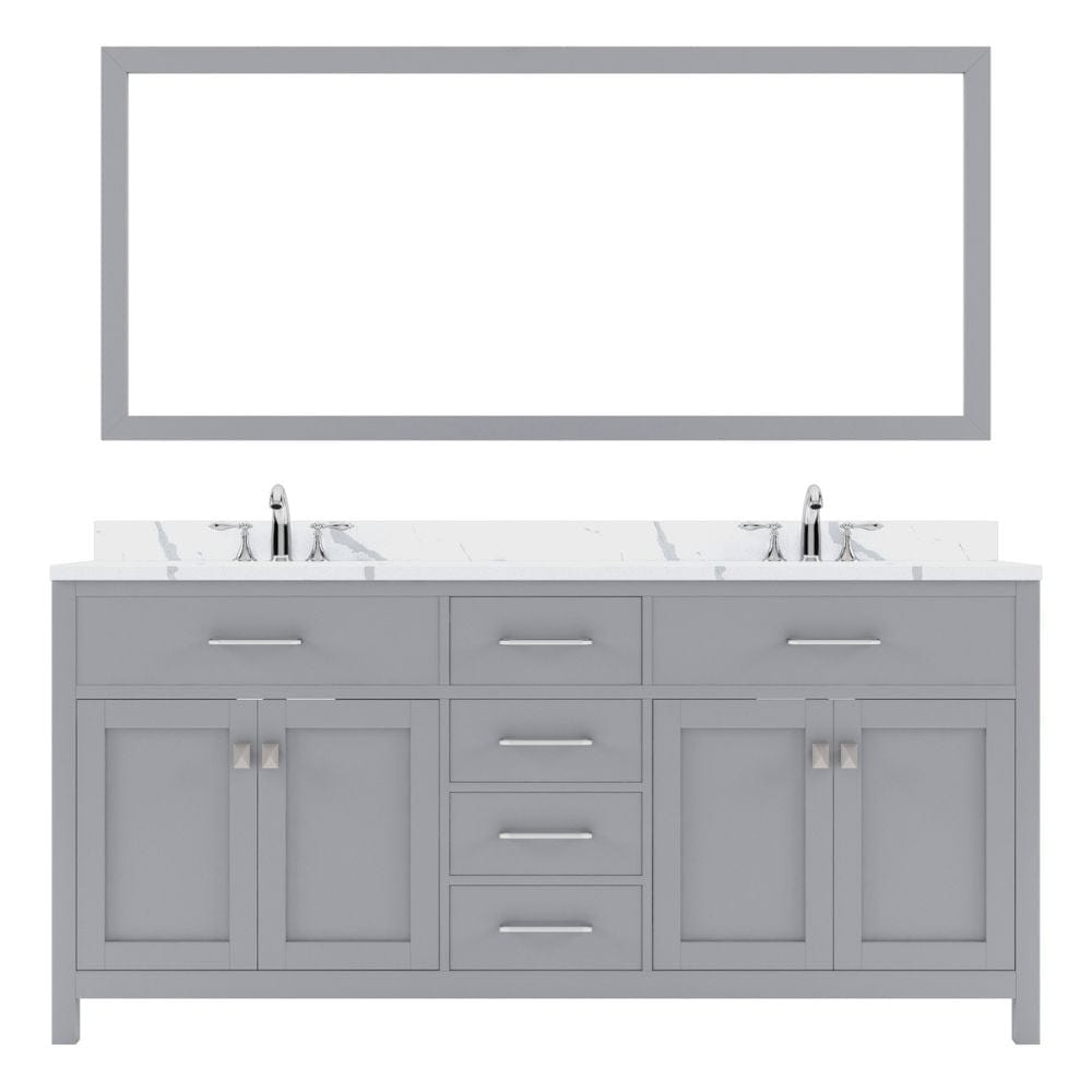 Virtu USA Caroline 72" Double Bath Vanity in Gray with Calacatta Quartz Top and Round Sinks with Matching Mirror | MD-2072-CCRO-GR