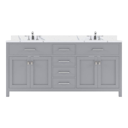 Virtu USA Caroline 72" Double Bath Vanity in Gray with Calacatta Quartz Top and Square Sinks | MD-2072-CCSQ-GR-NM