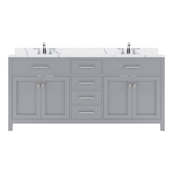 Virtu USA Caroline 72 Double Bath Vanity in Gray with Calacatta Quartz Top and Square Sinks | MD-2072-CCSQ-GR-NM