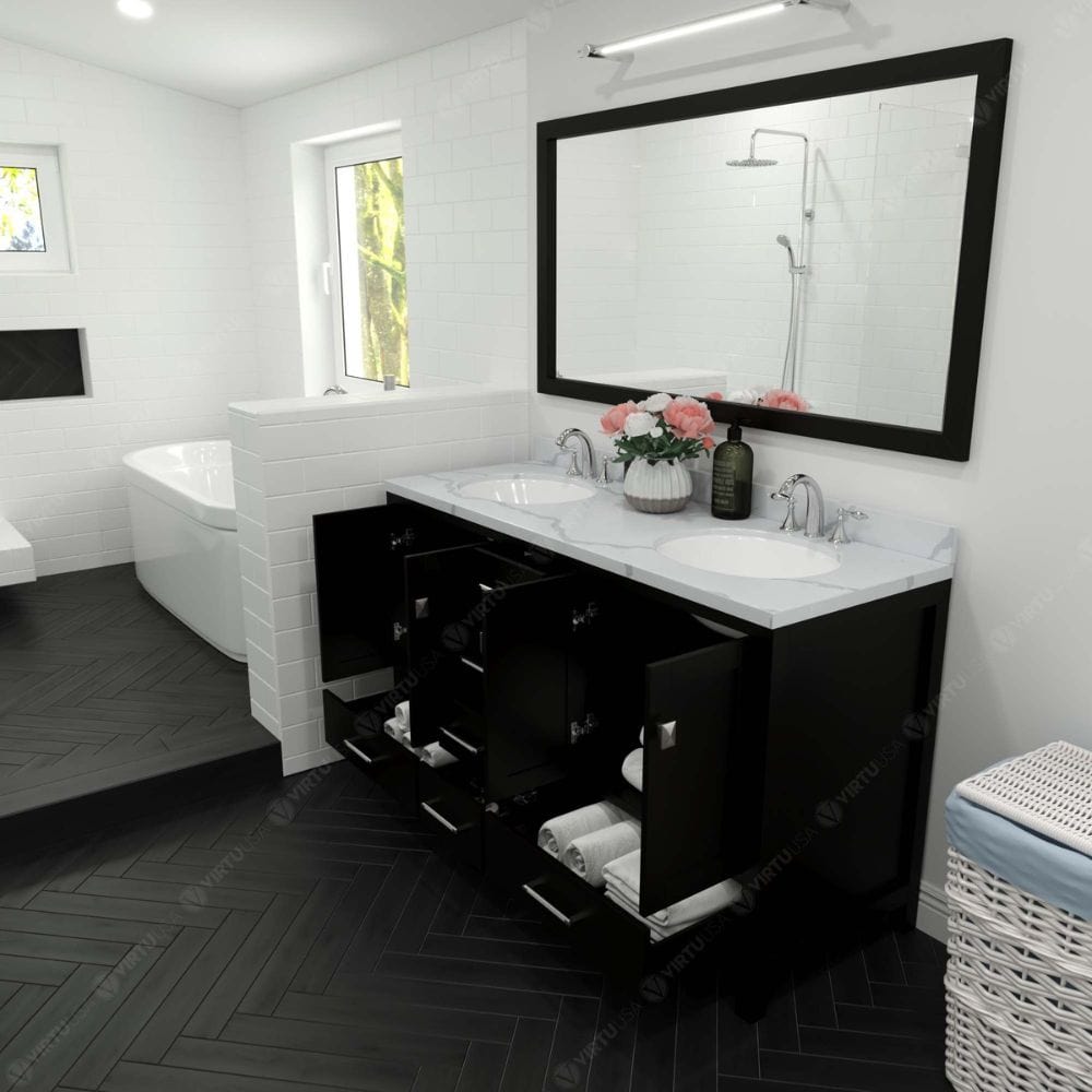 Virtu USA Vanities Caroline Avenue Transitional Espresso 60" Double Vanity with Calacatta Quartz Top | GD-50060-CCRO-ES-NM
