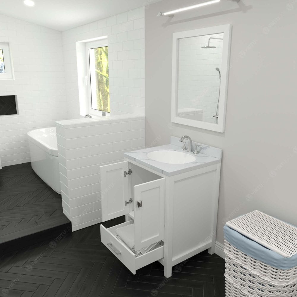 Virtu USA Vanities Caroline Avenue White 24" Single Round Sink Vanity with Calacatta Quartz Top | GS-50024-CCRO-WH