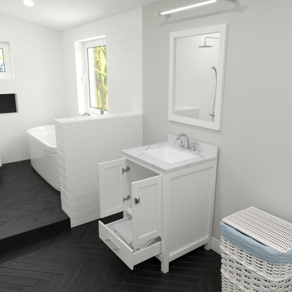 Virtu USA Vanities Caroline Avenue White 24" Single Square Sink Vanity with Calacatta Quartz Top, No Mirror | GS-50024-CCSQ-WH-NM