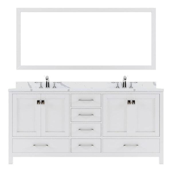 Virtu USA Caroline Avenue 72 Double Bath Vanity in White with Calacatta Quartz Top and Round Sinks with Brushed Nickel Faucets with Matching Mirror | GD-50072-CCRO-WH-001