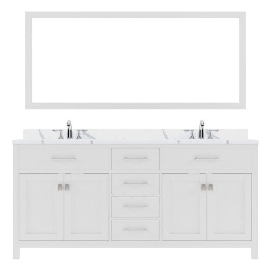 Virtu USA Caroline Avenue 72" Double Bath Vanity in White with Calacatta Quartz Top and Square Sink with Brushed Nickel Faucet with Matching Mirror | MD-2072-CCRO-WH-001