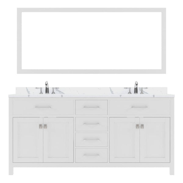 Virtu USA Caroline Avenue 72 Double Bath Vanity in White with Calacatta Quartz Top and Square Sink with Brushed Nickel Faucet with Matching Mirror | MD-2072-CCRO-WH-001