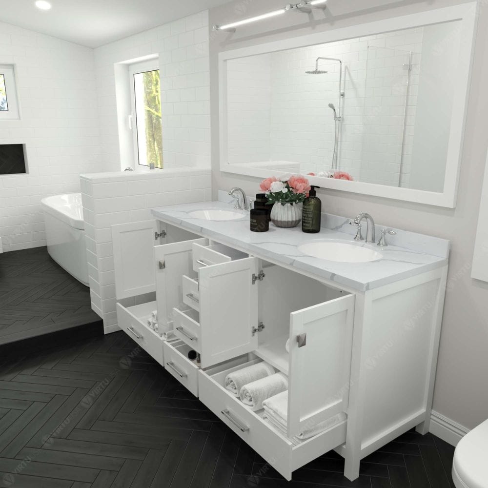 Virtu USA Vanities Caroline Avenue White 72" Double Round Sink Vanity with Calacatta Quartz Top, No Mirror | GD-50072-CCRO-WH-NM