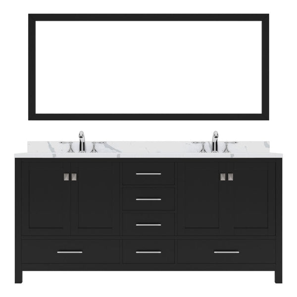 Virtu USA Caroline Avenue 72 Double Bath Vanity in Gray with Calacatta Quartz Top and Square Sinks with Brushed Nickel Faucets with Matching Mirror | GD-50072-CCSQ-ES-001