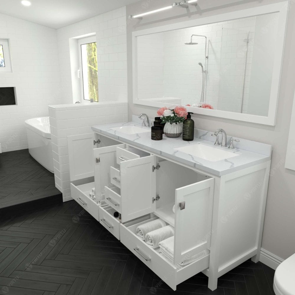 Caroline Avenue White 72" Double Square Sink Vanity with Calacatta Quartz Top | GD-50072-CCSQ-WH