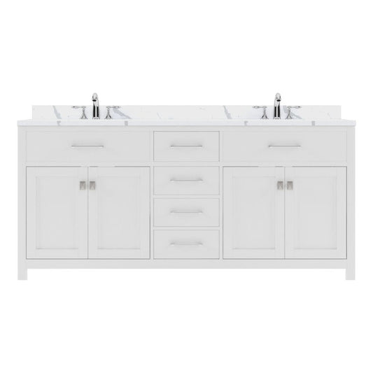 Virtu USA Caroline 72" Double Bath Vanity in White with Calacatta Quartz Top and Square Sinks | MD-2072-CCSQ-WH-NM