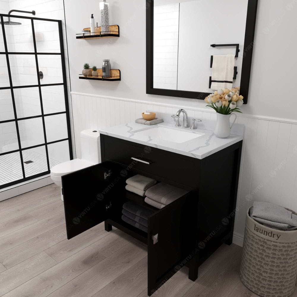 Virtu USA Vanities Caroline Espresso 36" Square Sink Vanity with Calacatta Quartz Top | MS-2036-CCSQ-ES