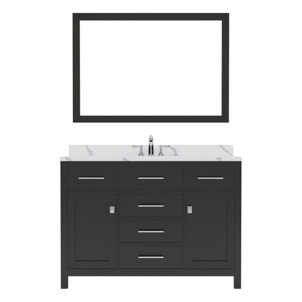 Virtu USA Caroline 48 Single Bath Vanity in Espresso with Calacatta Quartz Top and Square Sink with Brushed Nickel Faucet with Matching Mirror | MS-2048-CCSQ-ES-001