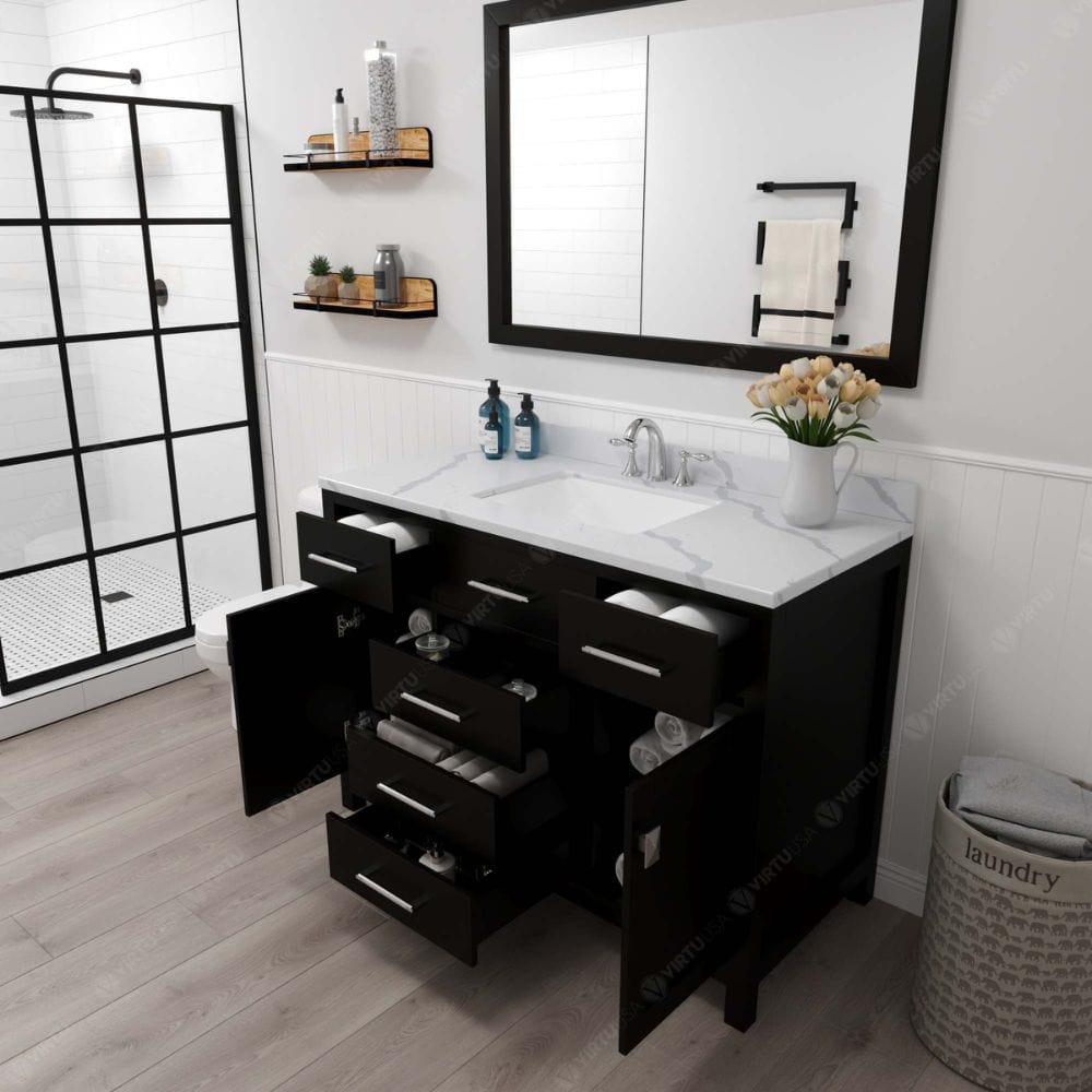Virtu USA Vanities Caroline Espresso 48" Square Sink Vanity with Calacatta Quartz Top, No Mirror | MS-2048-CCSQ-ES-NM