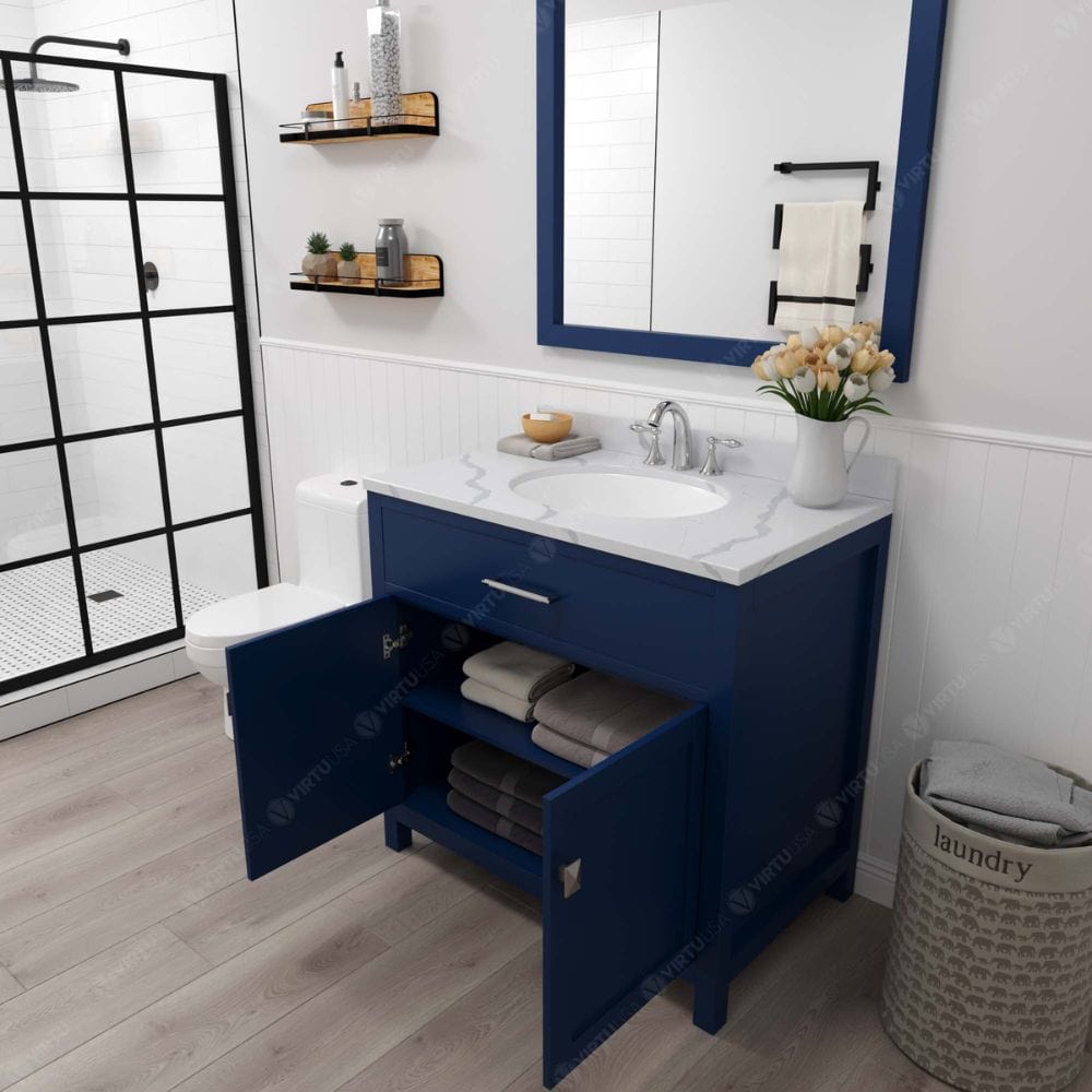 Virtu USA Vanities Caroline French Blue 36" Round Sink Vanity Set with Polished Chrome Faucet | MS-2036-CCRO-FB-002