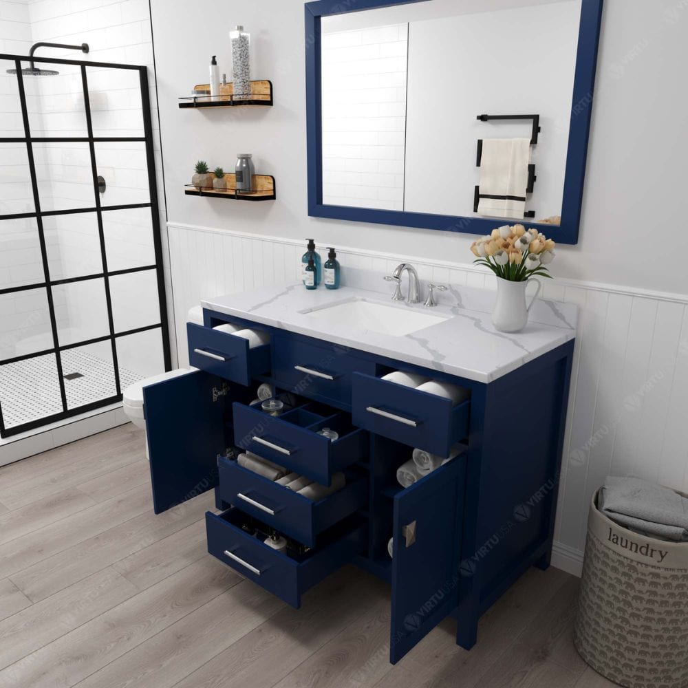 Virtu USA Vanities Caroline French Blue 48" Square Sink Vanity Set with Brushed Nickel Faucet | MS-2048-CCSQ-FB-001